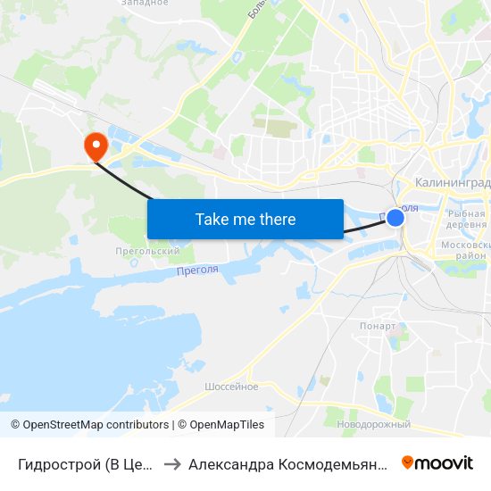 Гидрострой (В Центр) to Александра Космодемьянского map