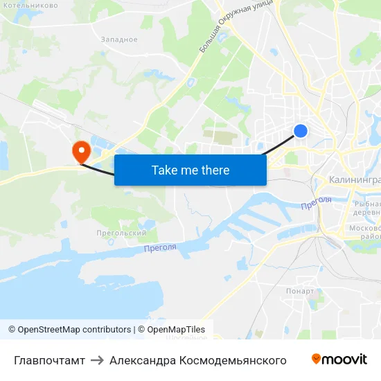 Главпочтамт to Александра Космодемьянского map