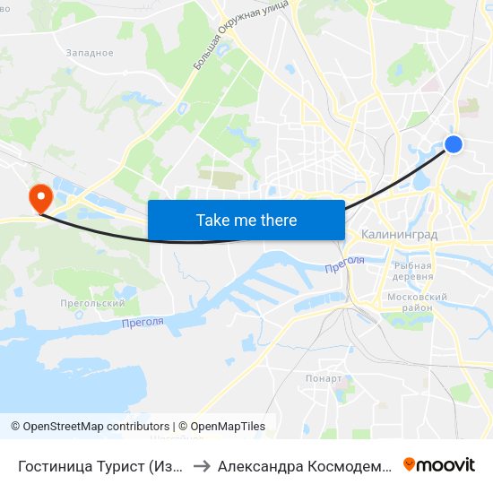 Гостиница Турист (Из Центра) to Александра Космодемьянского map