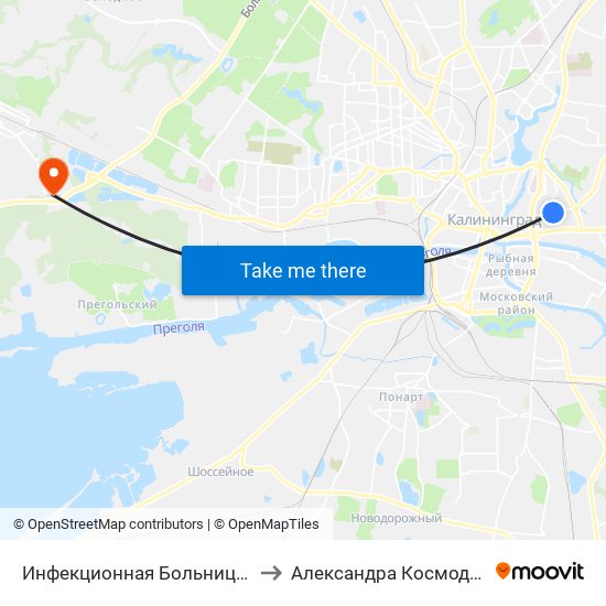 Инфекционная Больница (Из Центра) to Александра Космодемьянского map