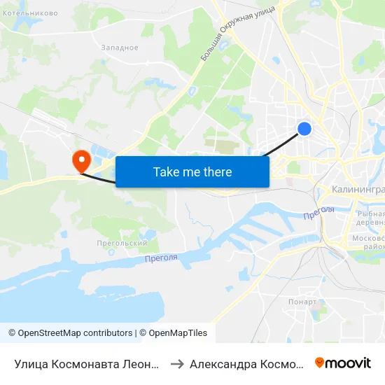 Улица Космонавта Леонова (Из Центра) to Александра Космодемьянского map