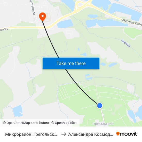 Микрорайон Прегольский (Конечная) to Александра Космодемьянского map