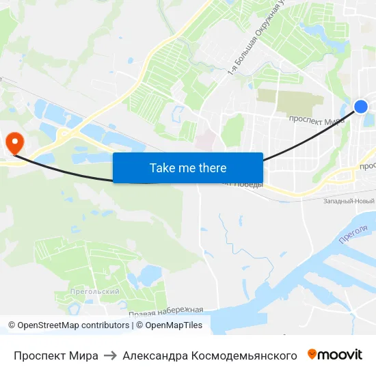 Проспект Мира to Александра Космодемьянского map