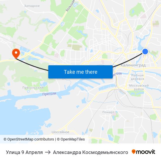 Улица 9 Апреля to Александра Космодемьянского map