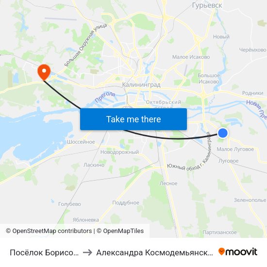 Посёлок Борисово to Александра Космодемьянского map