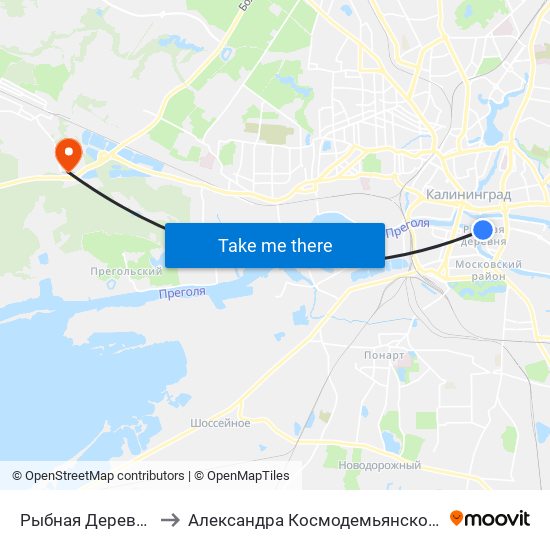 Рыбная Деревня to Александра Космодемьянского map