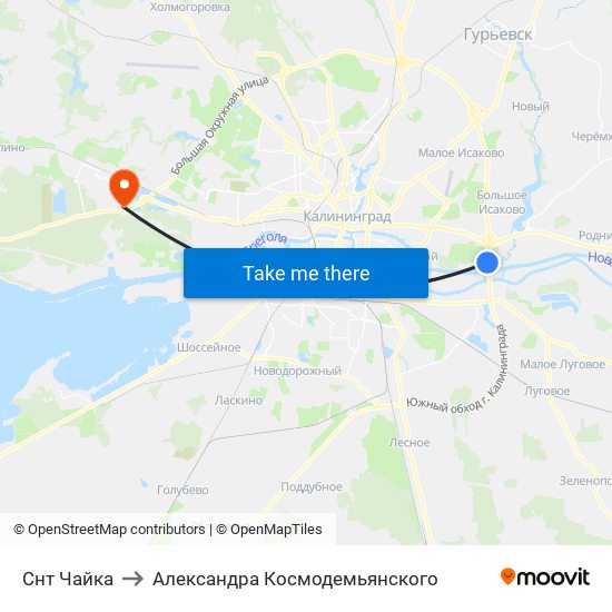 Снт Чайка to Александра Космодемьянского map