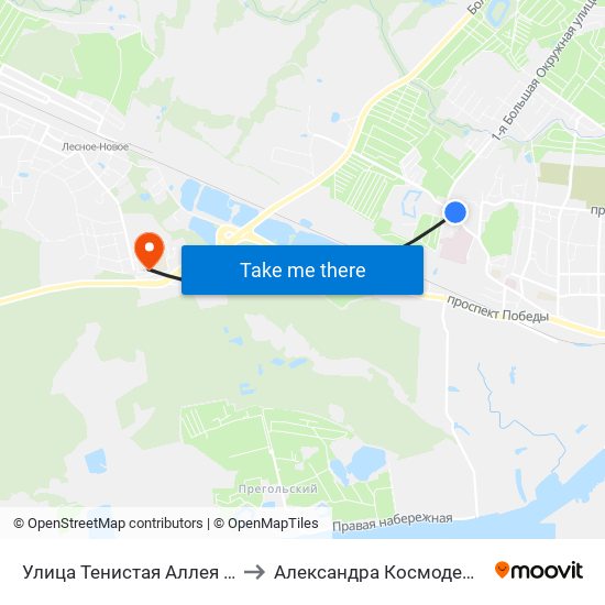 Улица Тенистая Аллея (В Центр) to Александра Космодемьянского map