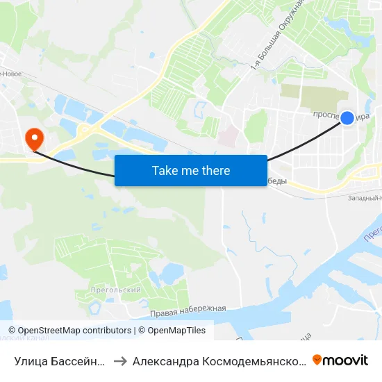 Улица Бассейная to Александра Космодемьянского map