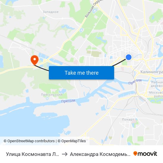Улица Космонавта Леонова to Александра Космодемьянского map