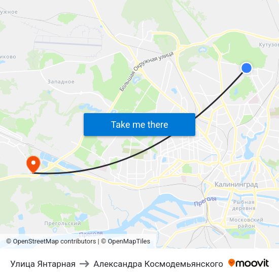 Улица Янтарная to Александра Космодемьянского map