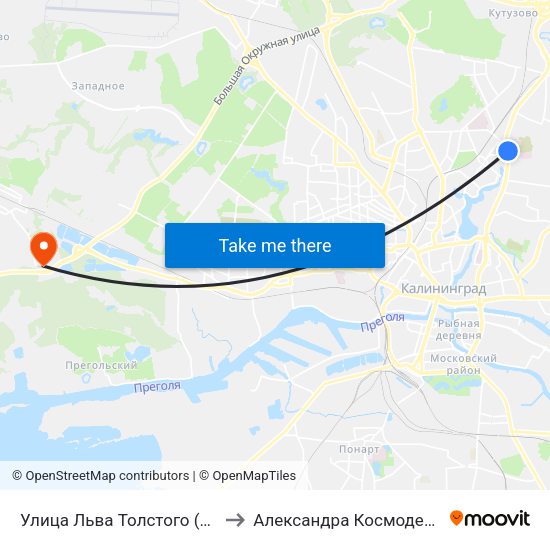 Улица  Льва Толстого (Из Центра) to Александра Космодемьянского map