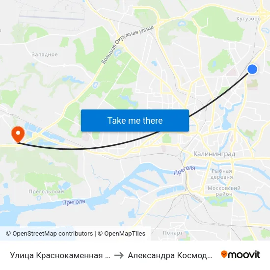 Улица Краснокаменная (Из Центра) to Александра Космодемьянского map