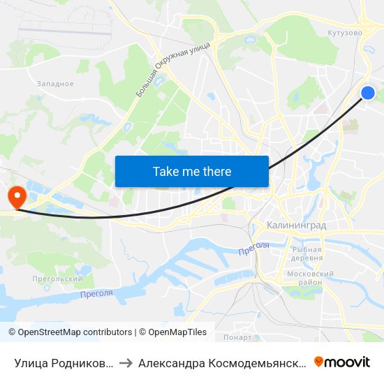 Улица Родниковая to Александра Космодемьянского map