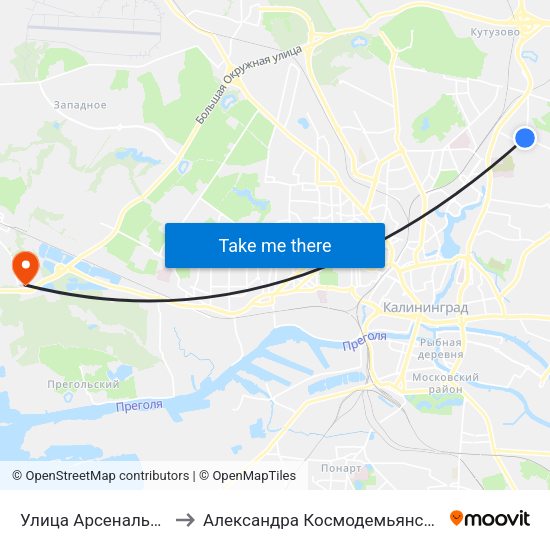 Улица Арсенальная to Александра Космодемьянского map