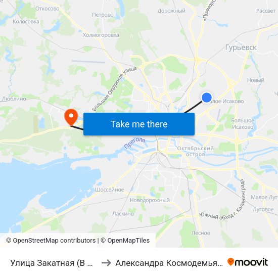 Улица Закатная (В Центр) to Александра Космодемьянского map