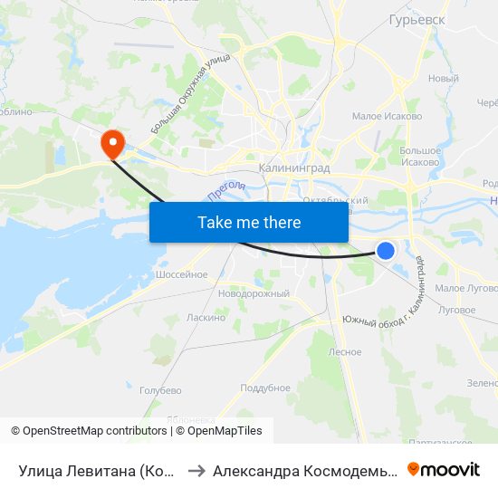 Улица Левитана (Конечная) to Александра Космодемьянского map
