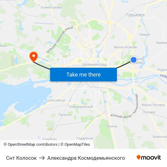 Снт Колосок to Александра Космодемьянского map