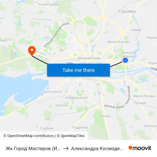 Жк Город Мастеров (Из Центра) to Александра Космодемьянского map
