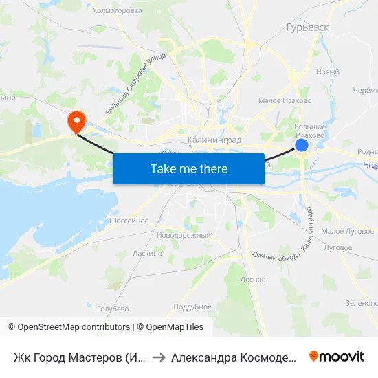 Жк Город Мастеров (Из Центра) to Александра Космодемьянского map