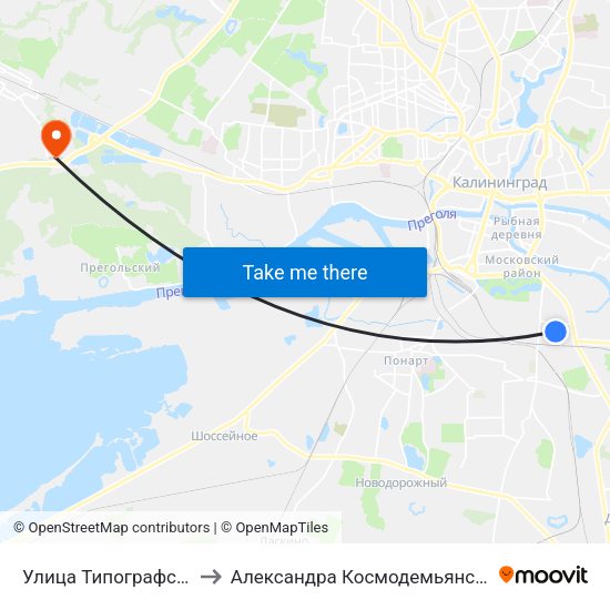 Улица Типографская to Александра Космодемьянского map