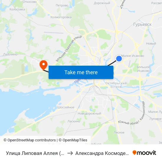 Улица Липовая Аллея (Из Центра) to Александра Космодемьянского map