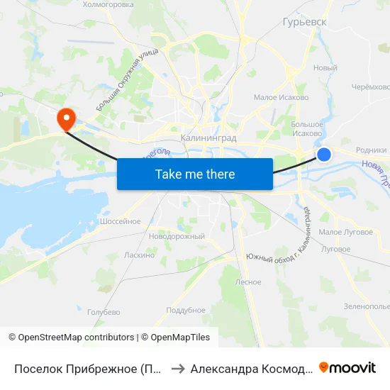 Поселок Прибрежное (По Требованию) to Александра Космодемьянского map