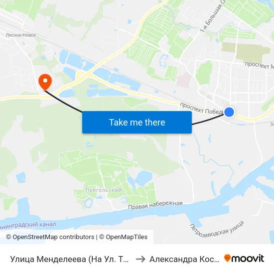 Улица Менделеева (На Ул. Тенистая Аллея, Из Центра) to Александра Космодемьянского map