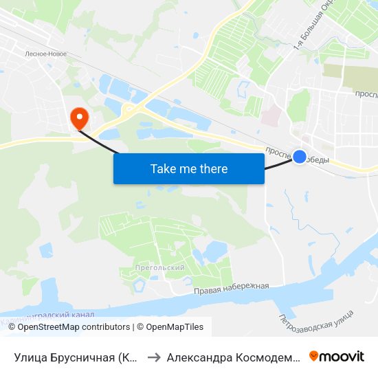 Улица Брусничная (Конечная) to Александра Космодемьянского map