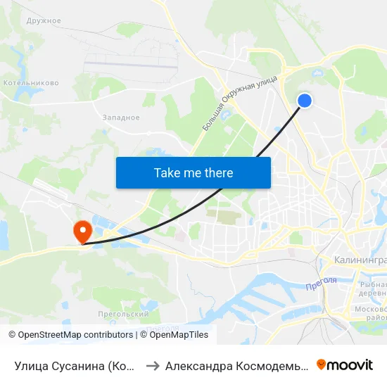 Улица Сусанина (Конечная) to Александра Космодемьянского map