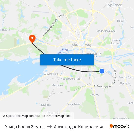 Улица Ивана Земнухова to Александра Космодемьянского map
