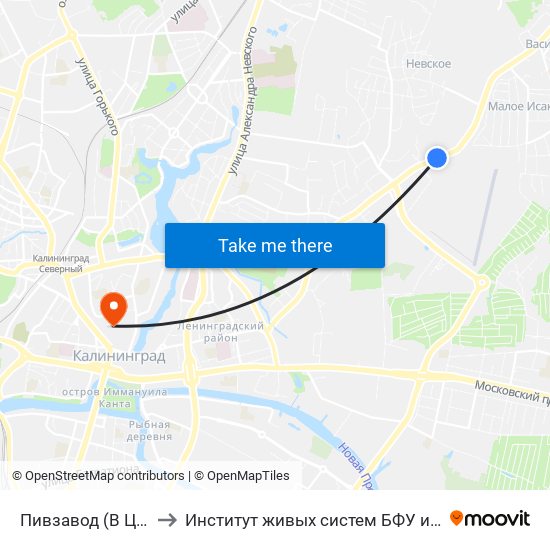 Пивзавод (В Центр) to Институт живых систем БФУ им. Канта map