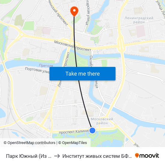 Парк Южный (Из Центра) to Институт живых систем БФУ им. Канта map