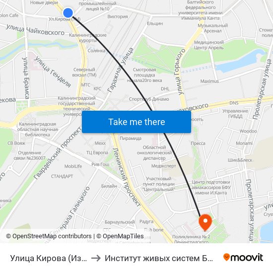 Улица Кирова (Из Центра) to Институт живых систем БФУ им. Канта map