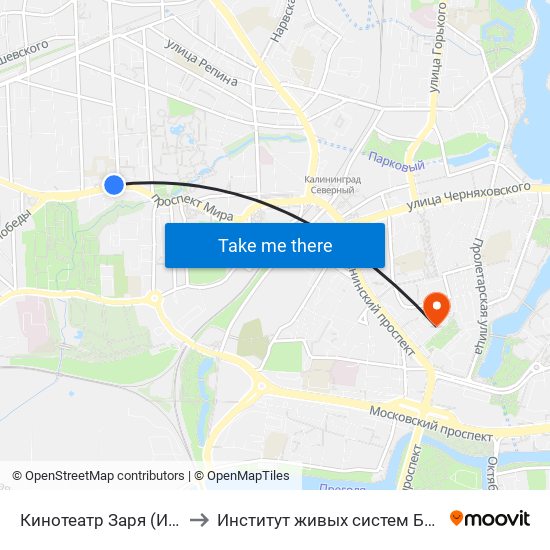 Кинотеатр Заря (Из Центра) to Институт живых систем БФУ им. Канта map