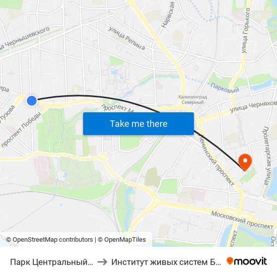 Парк Центральный (В Центр) to Институт живых систем БФУ им. Канта map