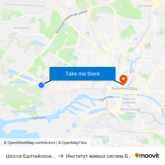Шоссе Балтийское (В Центр) to Институт живых систем БФУ им. Канта map