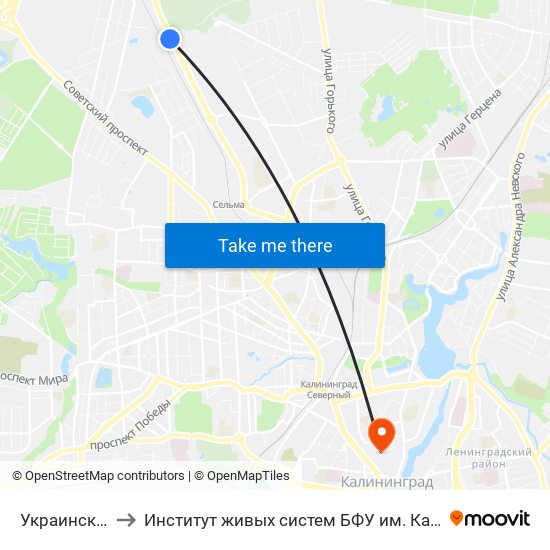 Украинская to Институт живых систем БФУ им. Канта map