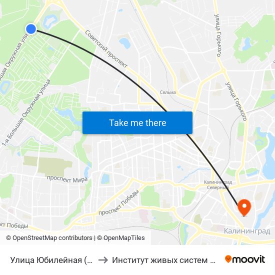 Улица Юбилейная (Из Центра) to Институт живых систем БФУ им. Канта map