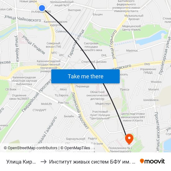 Улица Кирова to Институт живых систем БФУ им. Канта map