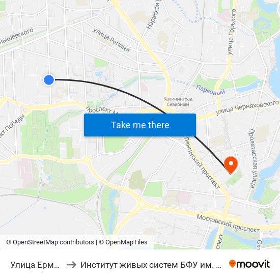 Улица Ермака to Институт живых систем БФУ им. Канта map