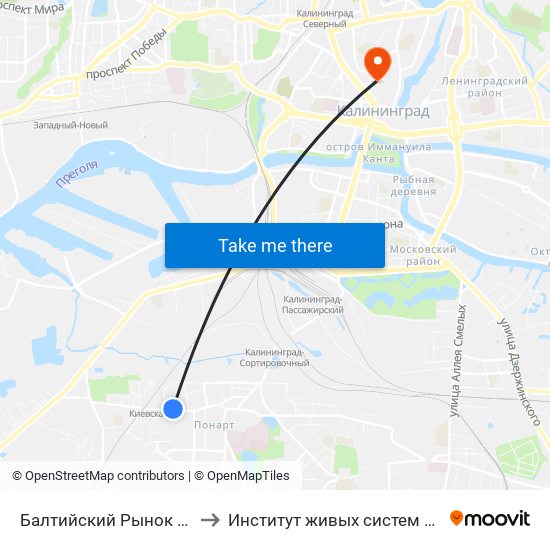 Балтийский Рынок (Из Центра) to Институт живых систем БФУ им. Канта map