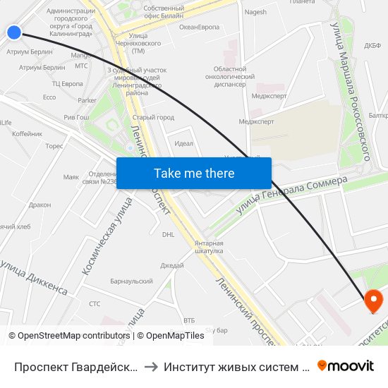 Проспект Гвардейский (В Центр) to Институт живых систем БФУ им. Канта map