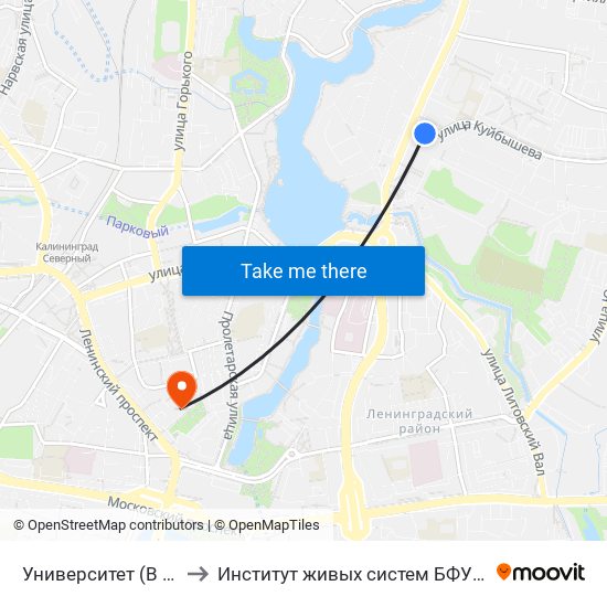 Университет (В Центр) to Институт живых систем БФУ им. Канта map