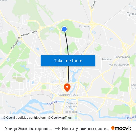 Улица Экскаваторная (По Требованию) to Институт живых систем БФУ им. Канта map