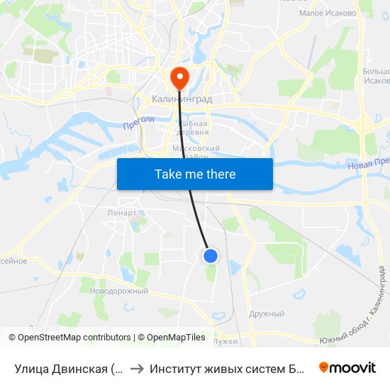 Улица Двинская (В Центр) to Институт живых систем БФУ им. Канта map