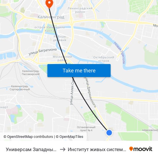 Универсам Западный (Из Центра) to Институт живых систем БФУ им. Канта map