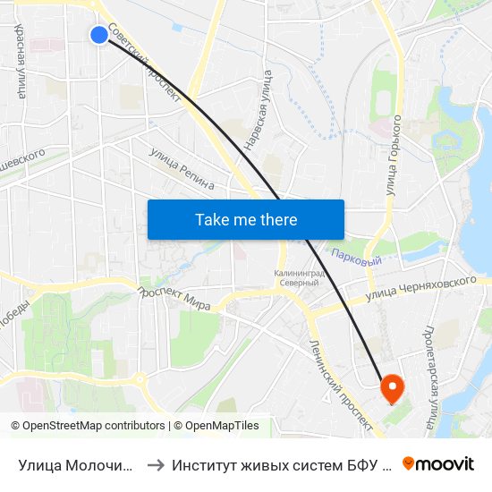 Улица Молочинского to Институт живых систем БФУ им. Канта map