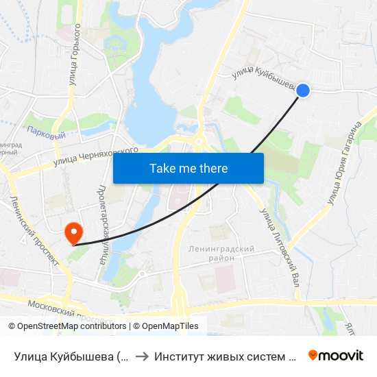 Улица Куйбышева (Из Центра) to Институт живых систем БФУ им. Канта map