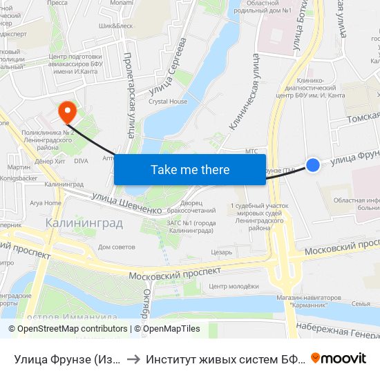 Улица Фрунзе (Из Центра) to Институт живых систем БФУ им. Канта map